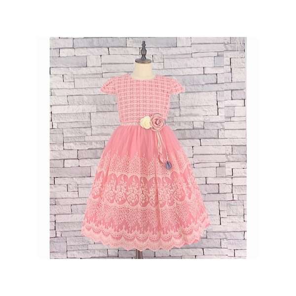GIRLS B/PINK LACE PRINT TULLE DRESS (5-13 YEARS)