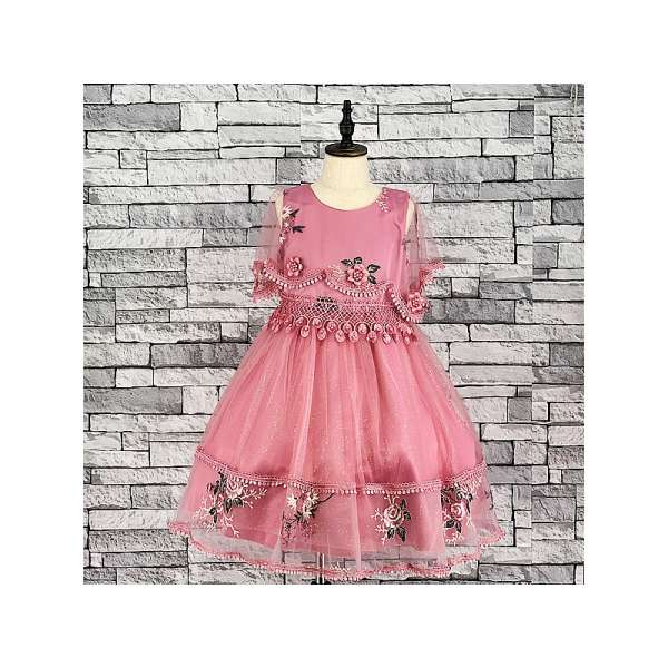 GIRLS ROSE PINK GLITTER CAPE DRESS