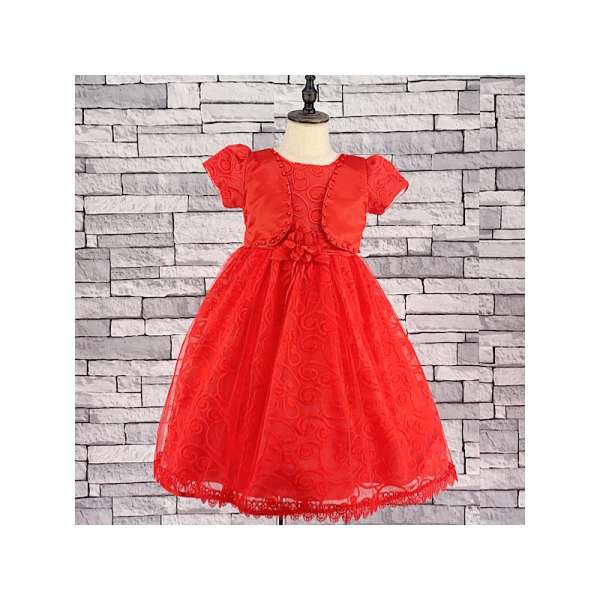 GIRLS RED BOLERO EMBOSSED TULLE DRESS (3-13 YEARS)