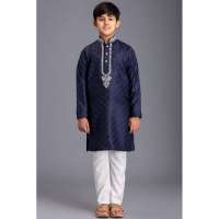 Classic Blue Embroidered Readymade Indian Kurta Pajama
