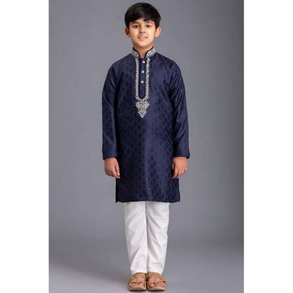 Classic Blue Embroidered Readymade Indian Kurta Pajama