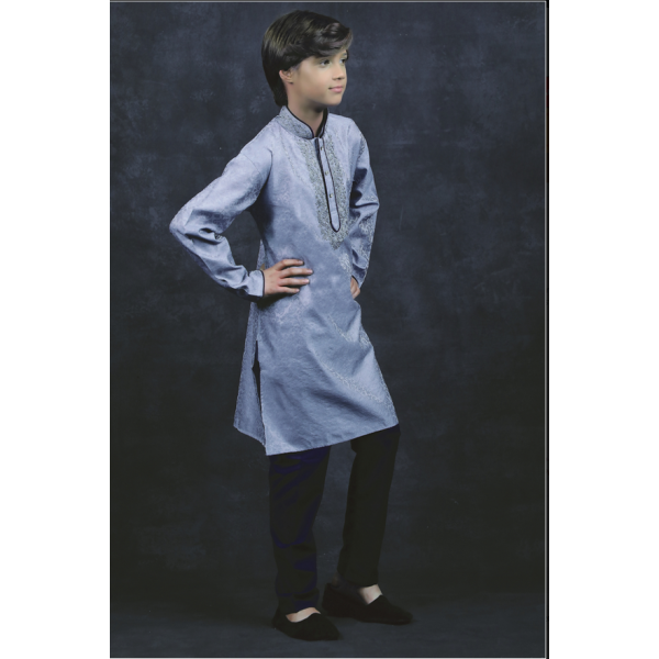 GREY BLUE KIDS KURTA AND PAJAMA SUIT
