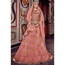 Peach Zari & Thread Embroidered Indian Bridal Lehenga