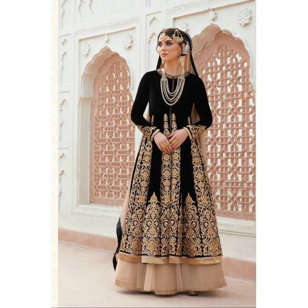 Black & Beige Heavy Bridal Wear Dress