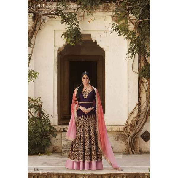 Pink & Purple Indian Designer Embroidered Anarkali Suit