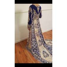 ROYAL BLUE AND GOLDEN HEAVY EMBROIDERED BRIDAL WEAR GOWN 