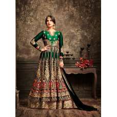Green and Gold Wedding Wear Bridal Gown Anarkali Indian Long Dress