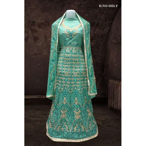 GREEN BOLLYWOOD DESIGNER WEDDING AND BRIDAL ETHNIC LEHENGA  (FREE STITCHING)