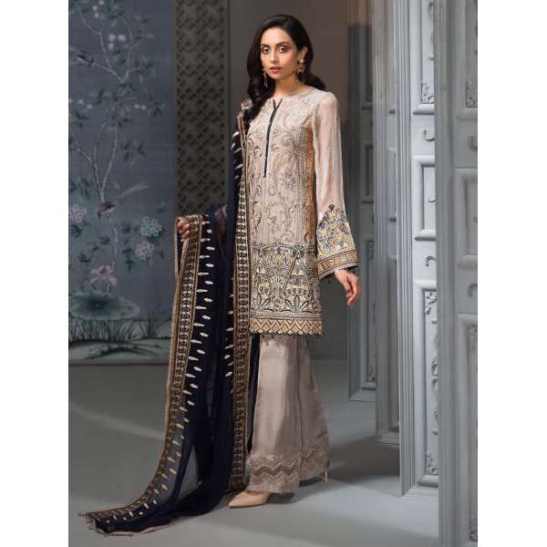 Grey & Blue Designer Georgette Party Wear Suit