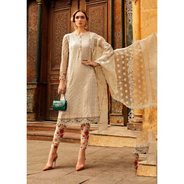 BEIGE PAKISTANI DESIGNER LAWN SUIT