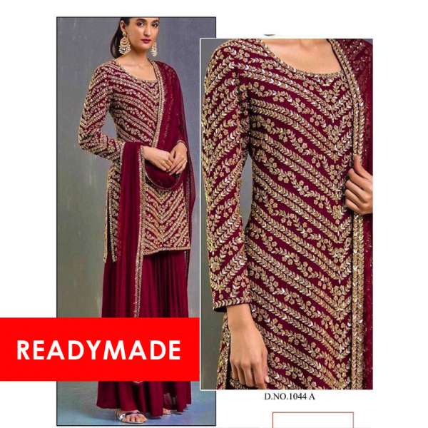 Fired Brick Maroon Embroidered Readymade Salwar Suit