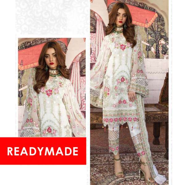 Brilliant White Pakistani Designer Embroidered Readymade Salwar Suit