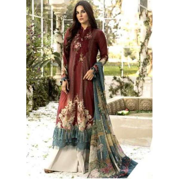 Maroon Printed Pakistani Summer Lawn Salwar Kameez