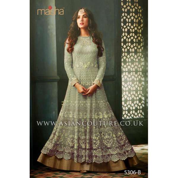 Aqua Marine Green Indian Party Wear Asian Anarkali Wedding Bridal Dress
