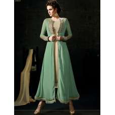 BROWN AND GREEN MUGDHA GEORGETTE ANARKALI JACKET STYLE SUIT