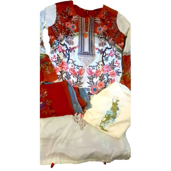 Simran Cream Terracotta Embroidered Pakistani Designer Suit