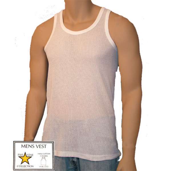 MENS AIRTEX MESH VESTS 5 STAR WHITE