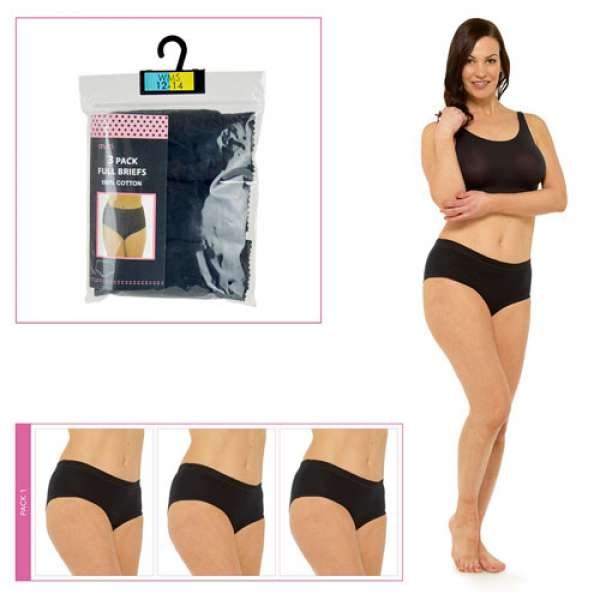 LADIES 3 PACK FULL BRIEFS BLACK