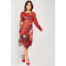 Red Floral Printed Midi Dress