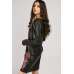 Black Floral Printed Girl Leather Dress Party Outfit