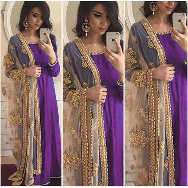 PURPLE ANARKALI DRESS WITH EMBROIDERED DUPATTA 