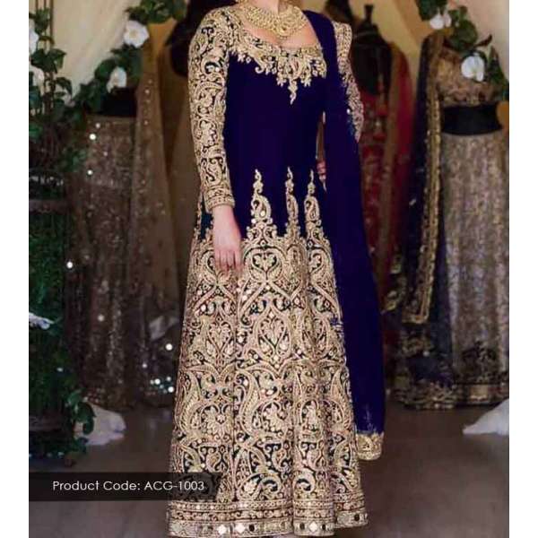 NAVY BLUE HEAVY EMBELLISHED BRIDAL AND BRIDESMAID GOWN 