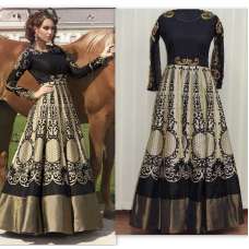 BLACK FLORAL PARTY WEAR DESIGNER INDO WESTERN STYLE ANARKALI GOWN