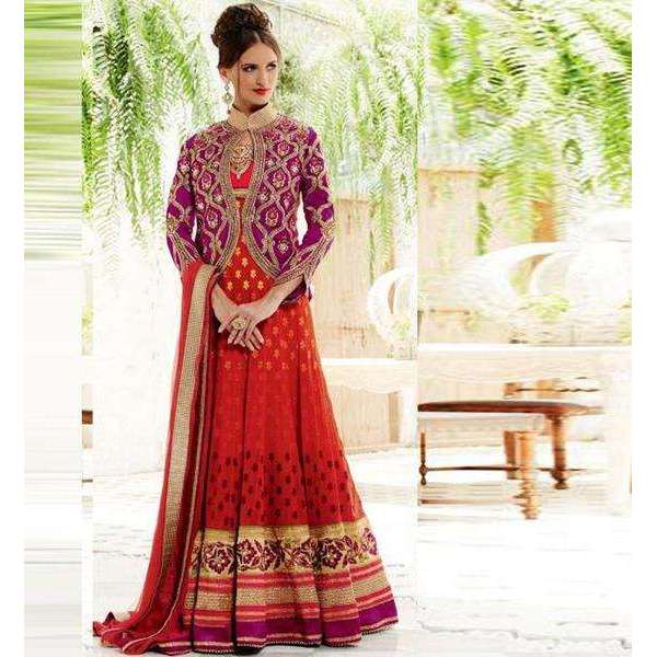 ZKJ-1002 RED KIMORA DESIGNER WEDDING ANARKALI SUIT