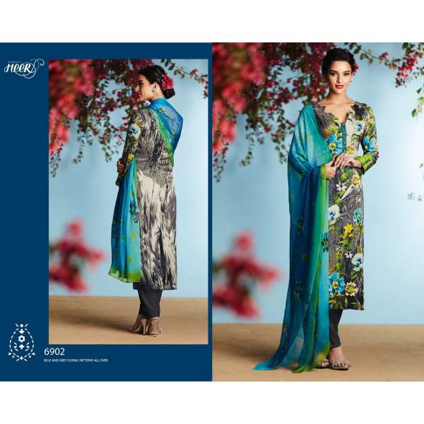 6902 BLUE AND GREY KIMORA HEER DIGITAL PRINTED PARTY WEAR SALWAR SUIT