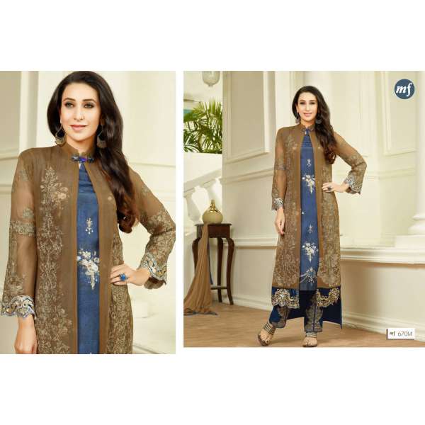 Brown & Blue Salwar Suit Jacket Style Dress