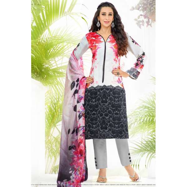 P70012 SLEET GREY AND WHITE KARISHMA KAPOOR PASHMINA DESIGNER SUIT