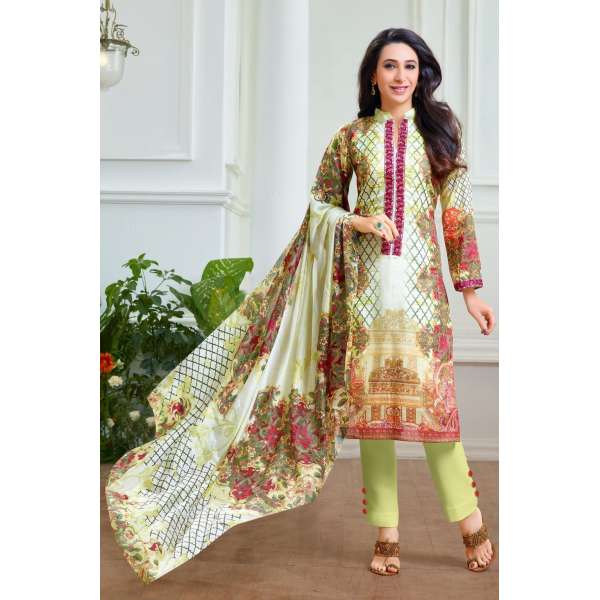 P7008 CELERY YELLOW GREEN KARISHMA KAPOOR PASHMINA DESIGNER SUIT