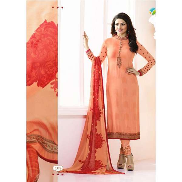 KS-5378 ORANGE KASEESH SILKINA FRENCH CREPE PARTY WEAR SUIT