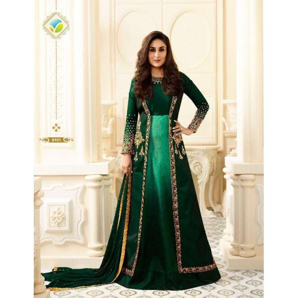 Green Embroidered Anarkali Jacket Gown Indian Ethnic Wedding Dress