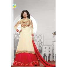 K3936 CREAM AND RED KASEESH PRACHI-19 DESIGNER ANARKALI SUIT
