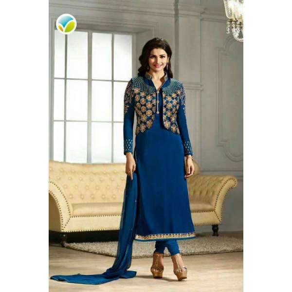 K4115 BLUE KASEESH PRACHI-21 JACKET STYLE SALWAR KAMEEZ SUIT 
