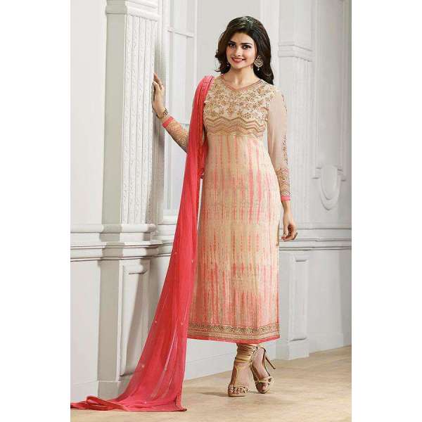 K4295 PINK AND BEIGE KASEESH PRACHI-22 STRAIGHT SALWAR KAMEEZ SUIT 