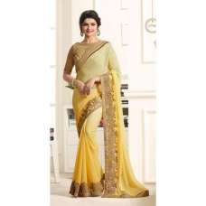  Yellow Saree With Contrast Cream Blouse  