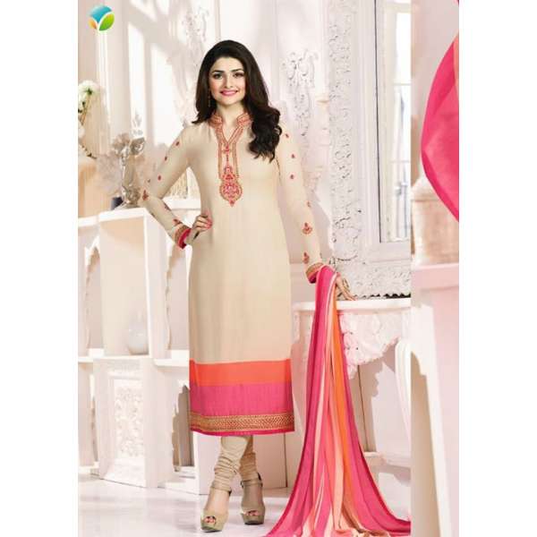 Beige Two Tone Salwar Kameez Indian Churidar Suit