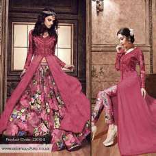 BURGUNDY FRONT SLIT ANARKALI SILK PRINTED DRESS
