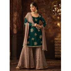 GREEN AND BEIGE INDIAN WEDDING GHARARA SEMI STITCHED SUIT (3 weeks delivery)
