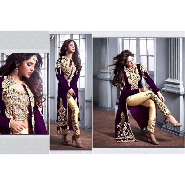 M20004-C PURPLE AND GOLD GEORGETTE PARTY WEAR ANARKALI SUIT