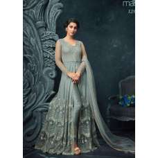TURQUOISE HEAVY EMBROIDERED INDIAN WEDDING SLIT GOWN