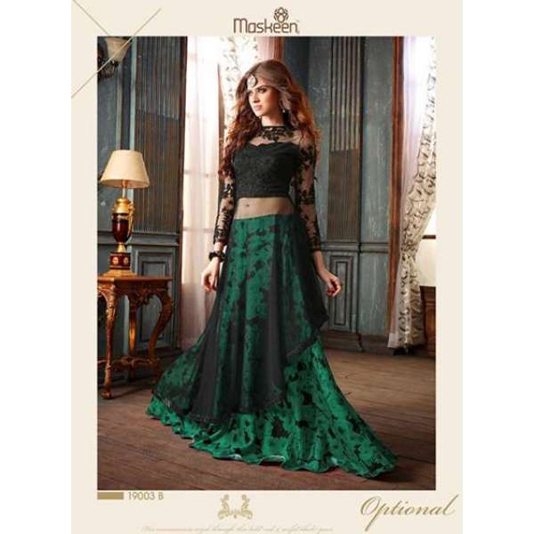 Green & Black Fancy Anarkali Salwar Wedding Suit
