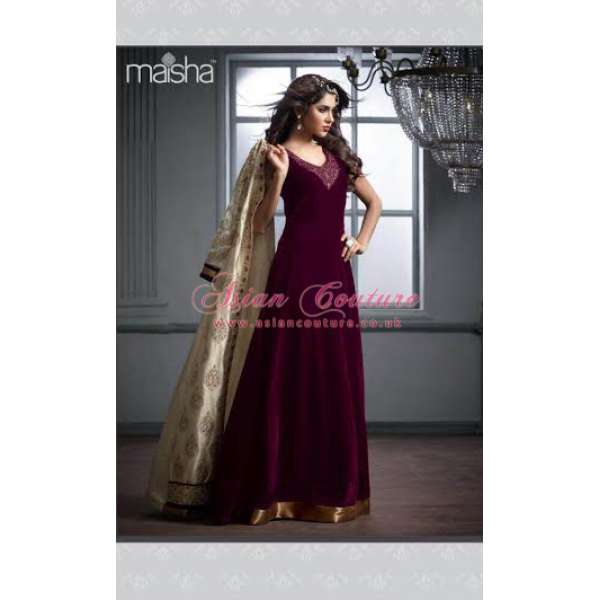 MAROON AND SLIVER MAISHA DESIGNER JACKET STYLE SUIT