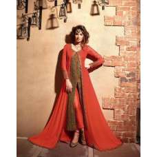 MN2703 FIESTA ORANGE MAISHA NEERJA JACKET STYLE GEORGETTE SUIT