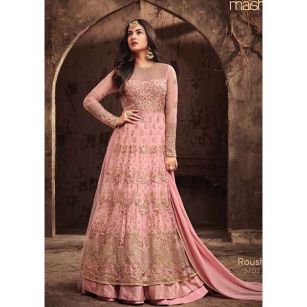 Pink Gold Embellished Evening Gown