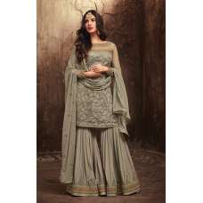 GREY ASIAN WEDDING GHARARA SUIT SEMI STITCHED ( DELIVERY IN 2 WEEKS )
