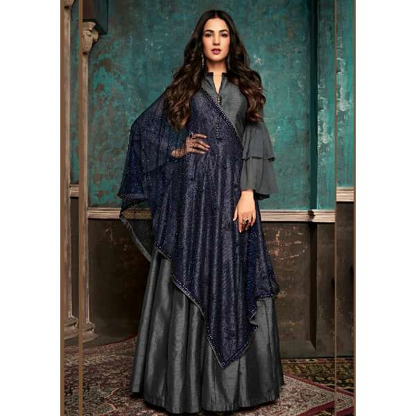 Silver Grey Pure Silk Evening Party Gown (3 weeks delivery)