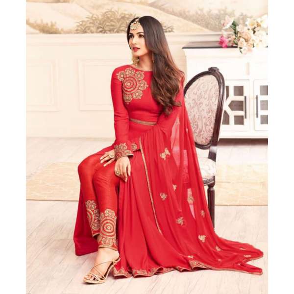 Red Reception Anarkali Suit Embroidered Slit Dress